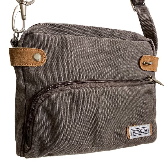 Travelon Anti-Theft Crossbody Bag, Canvas, Locking Compartments and Strap, RFID - Picture 1 of 9